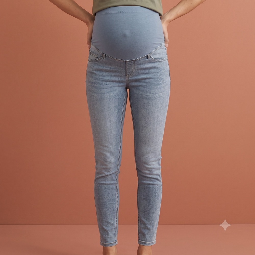 H&M Mama Maternity Super Skinny Jeans US XS Blue Light Wash Over Belly EUC